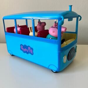 Peppa Pig School Bus Blue Vehicle 5 Figures Sound Tested Working